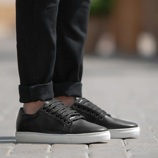 Murphy Low Top Black Leather Sneakers - men's sneakers in black cowhide leather, view 1