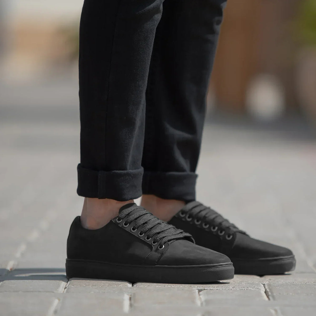 Murphy Low Top Black Nubuck Sneakers - men's sneakers in black nubuck leather, view 1