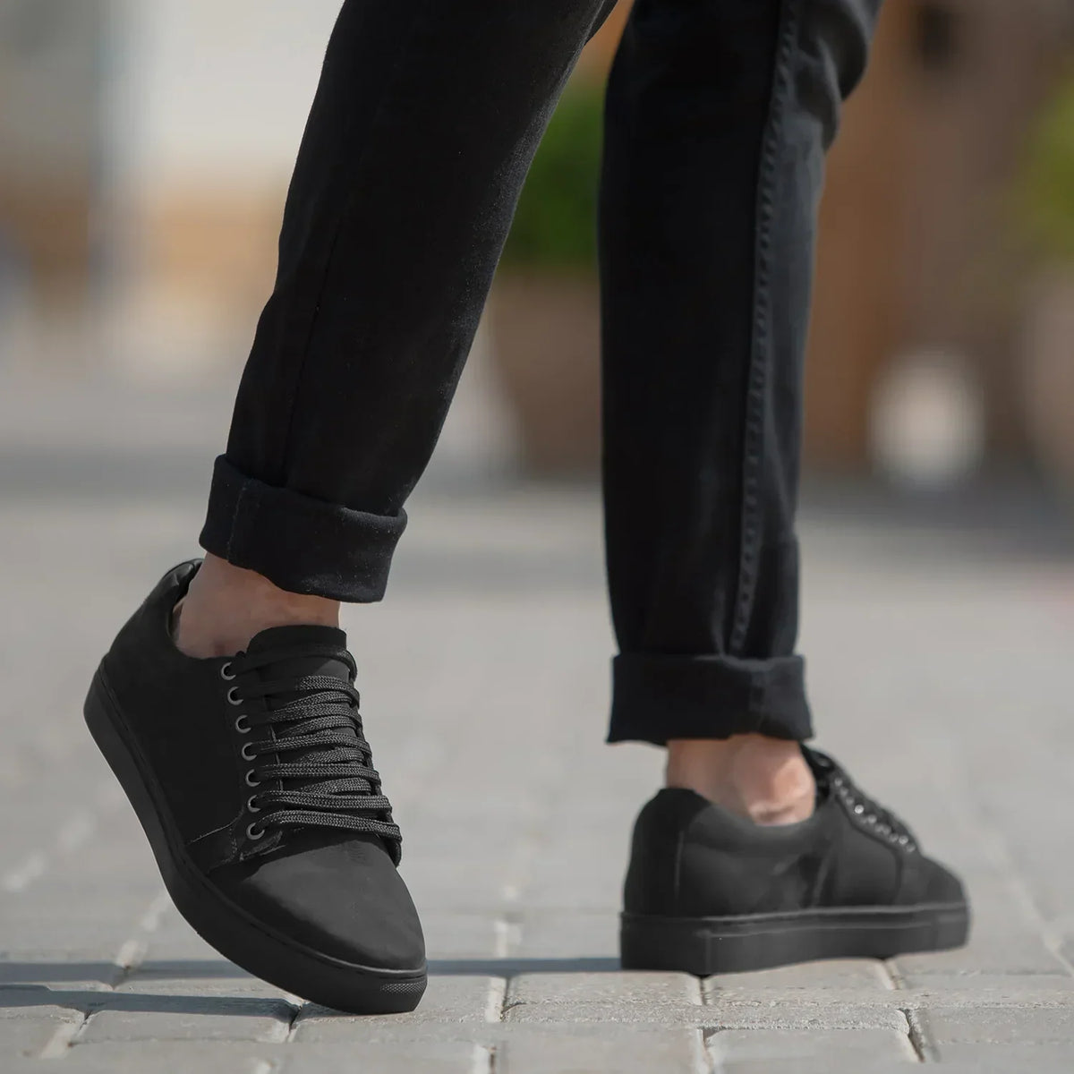 Murphy Low Top Black Nubuck Sneakers - men's sneakers in black nubuck leather, view 2