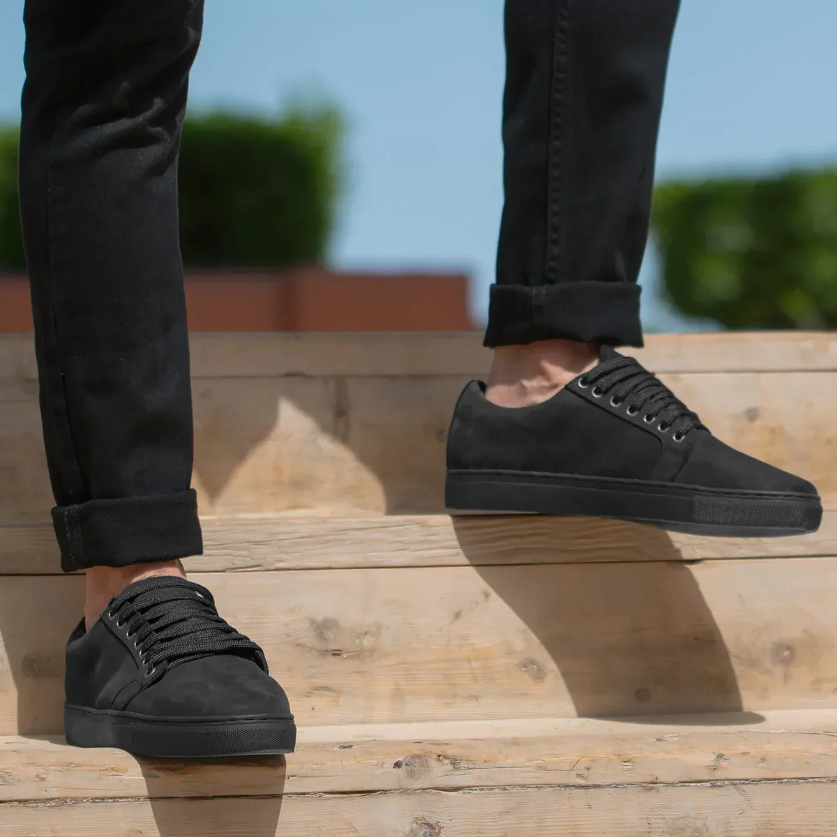 Murphy Low Top Black Nubuck Sneakers - men's sneakers in black nubuck leather, view 4