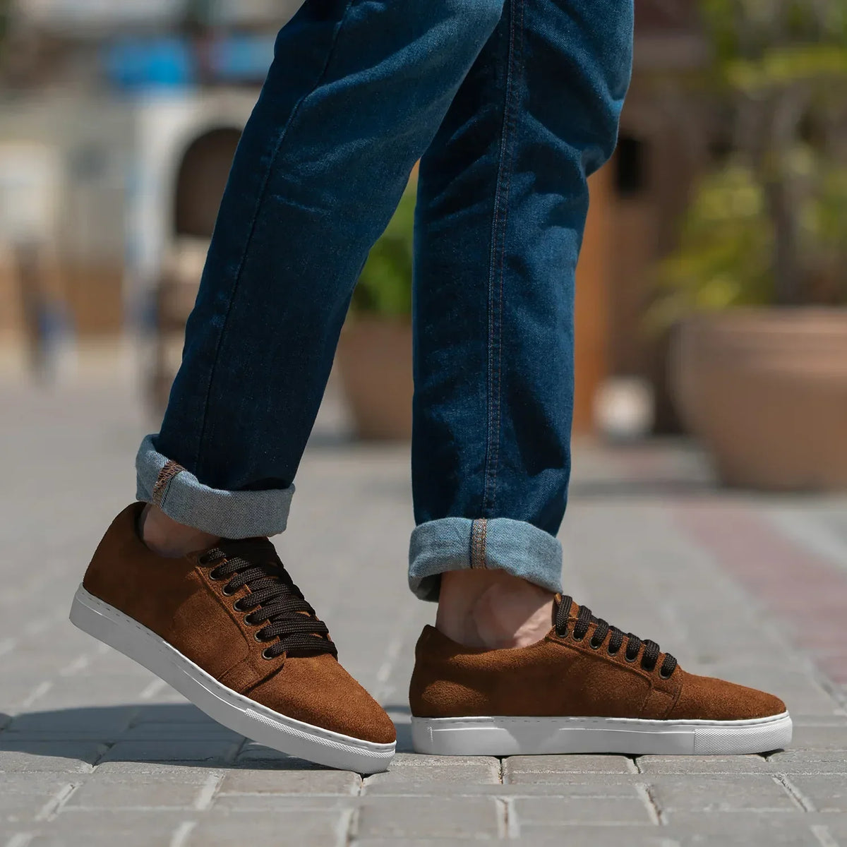Murphy Low Top Brown Suede Sneakers - men's sneakers in brown suede leather, view 2