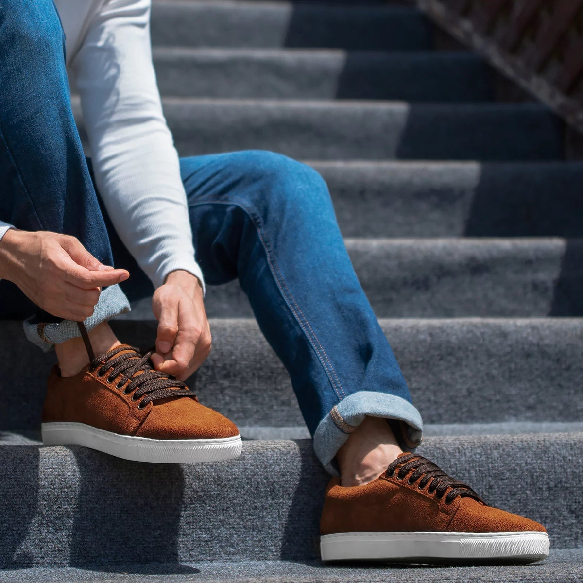 Murphy Low Top Brown Suede Sneakers - men's sneakers in brown suede leather, view 4