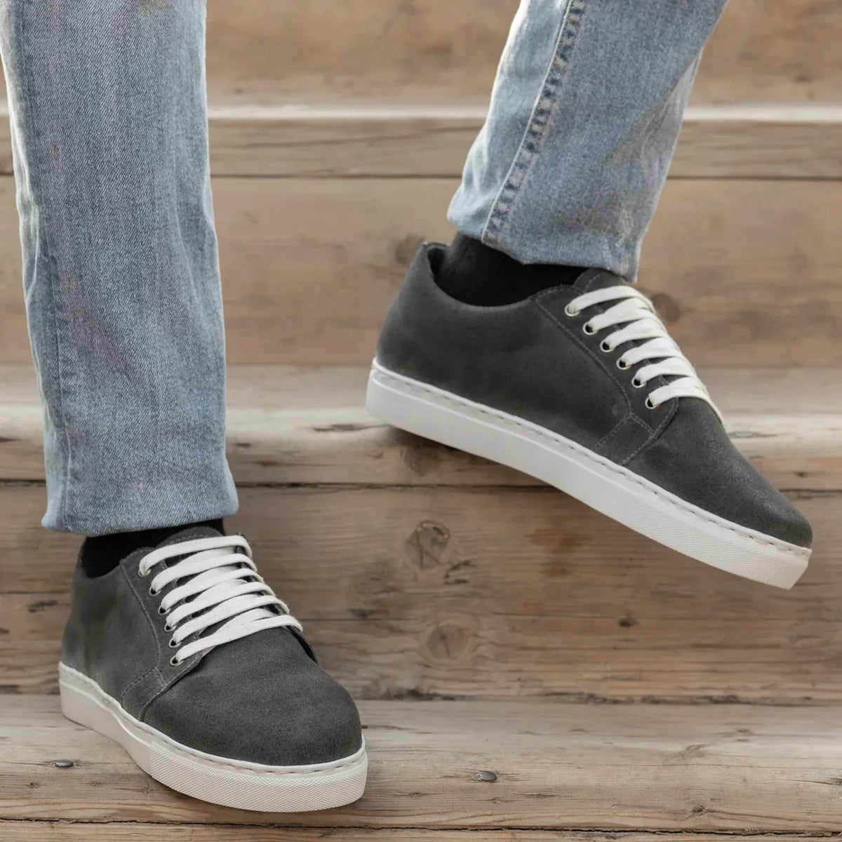 Murphy Low Top Grey Suede Leather Sneakers - men's sneakers in grey suede leather, view 6