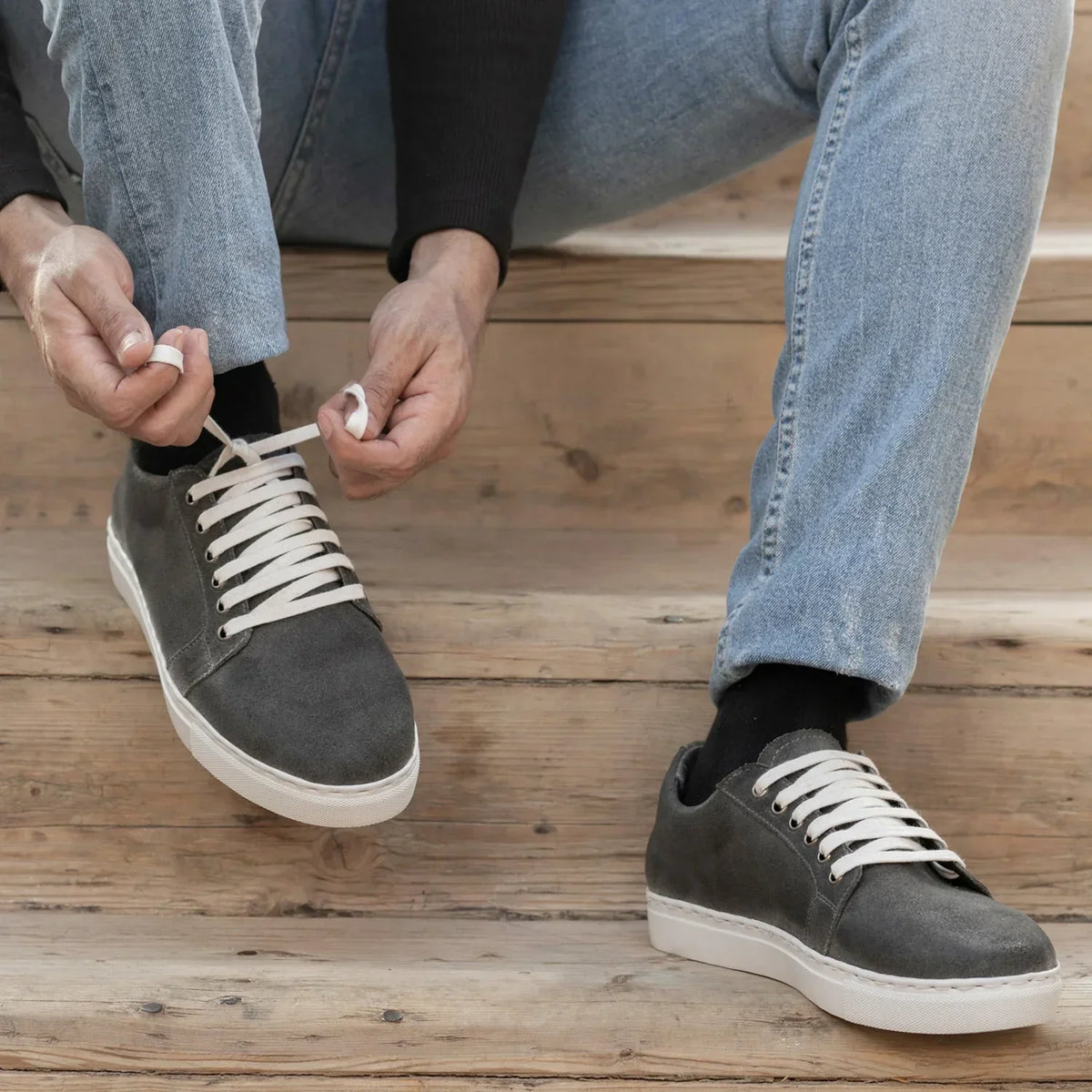 Murphy Low Top Grey Suede Leather Sneakers - men's sneakers in grey suede leather, view 7
