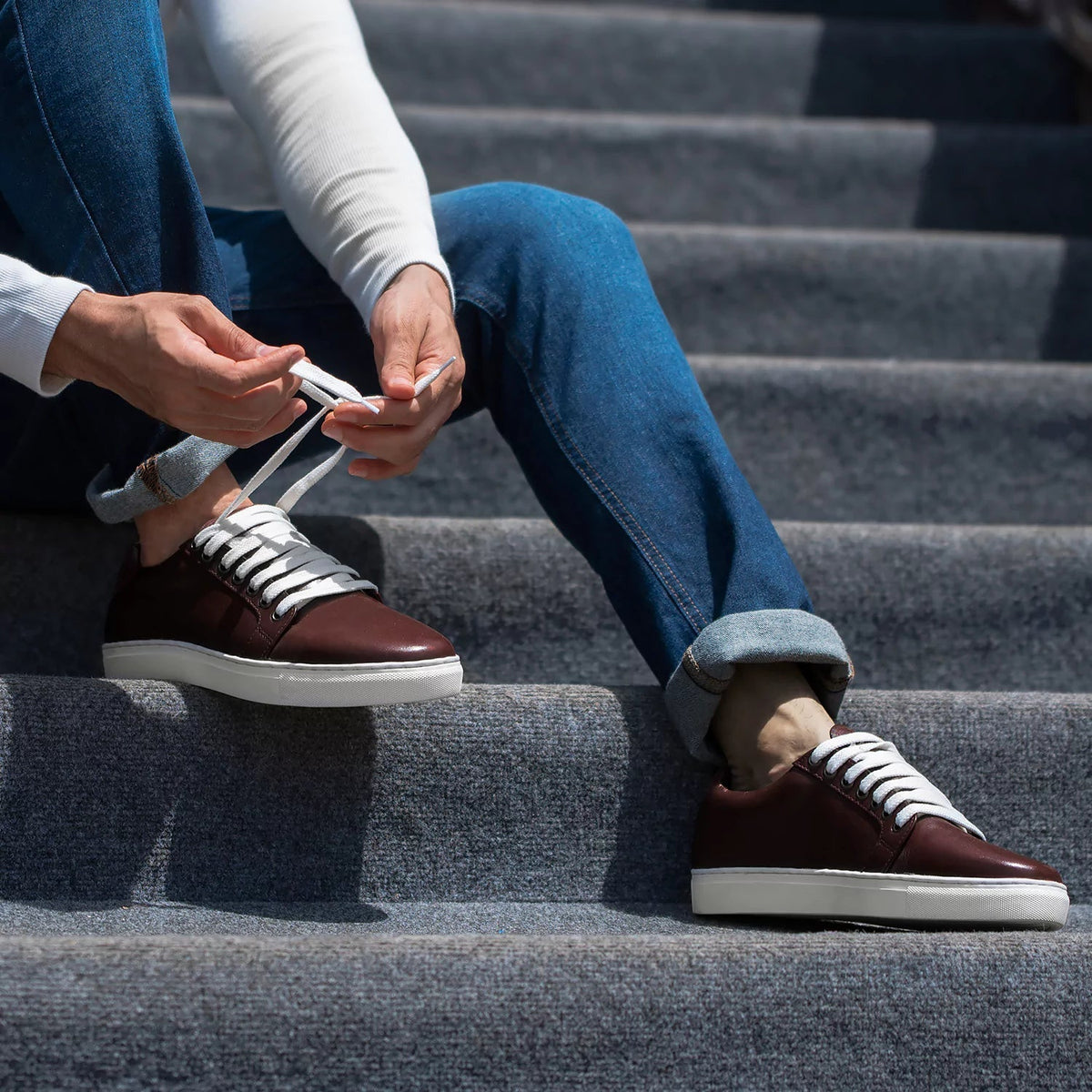 Murphy Low Top Maroon Leather Sneakers - men's sneakers in maroon cowhide leather, view 4