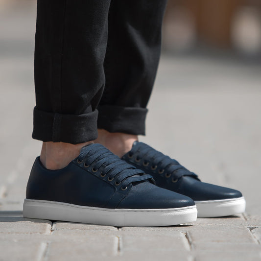 Murphy Low Top Midnight Blue Leather Sneakers - men's sneakers in midnight blue cowhide leather, view 1