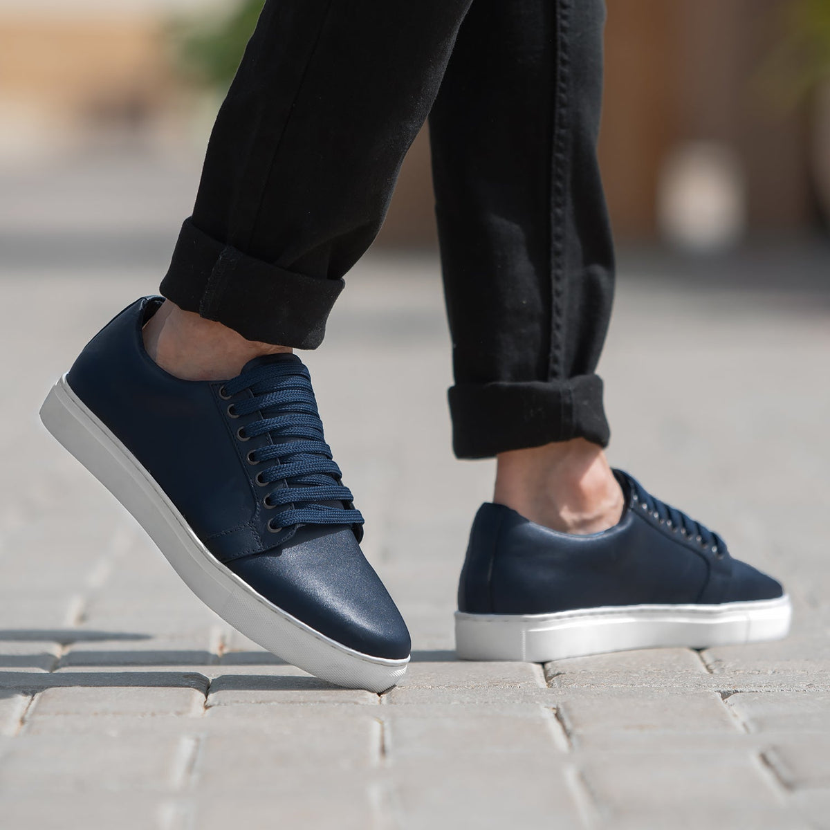 Murphy Low Top Midnight Blue Leather Sneakers - men's sneakers in midnight blue cowhide leather, view 2