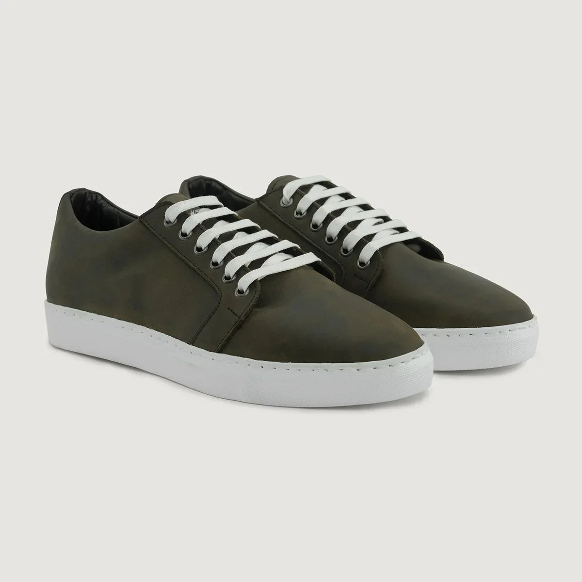 Murphy Low Top Olive Pullup Leather Sneakers - men's sneakers in olive green pull-up leather, view 1