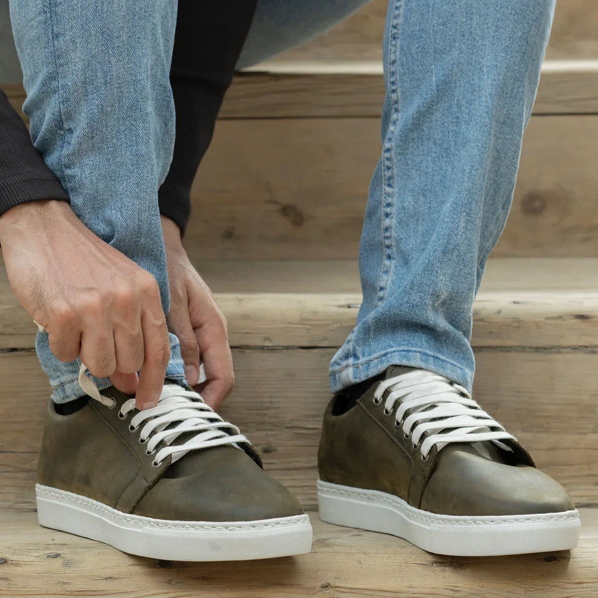 Murphy Low Top Olive Pullup Leather Sneakers - men's sneakers in olive green pull-up leather, view 10