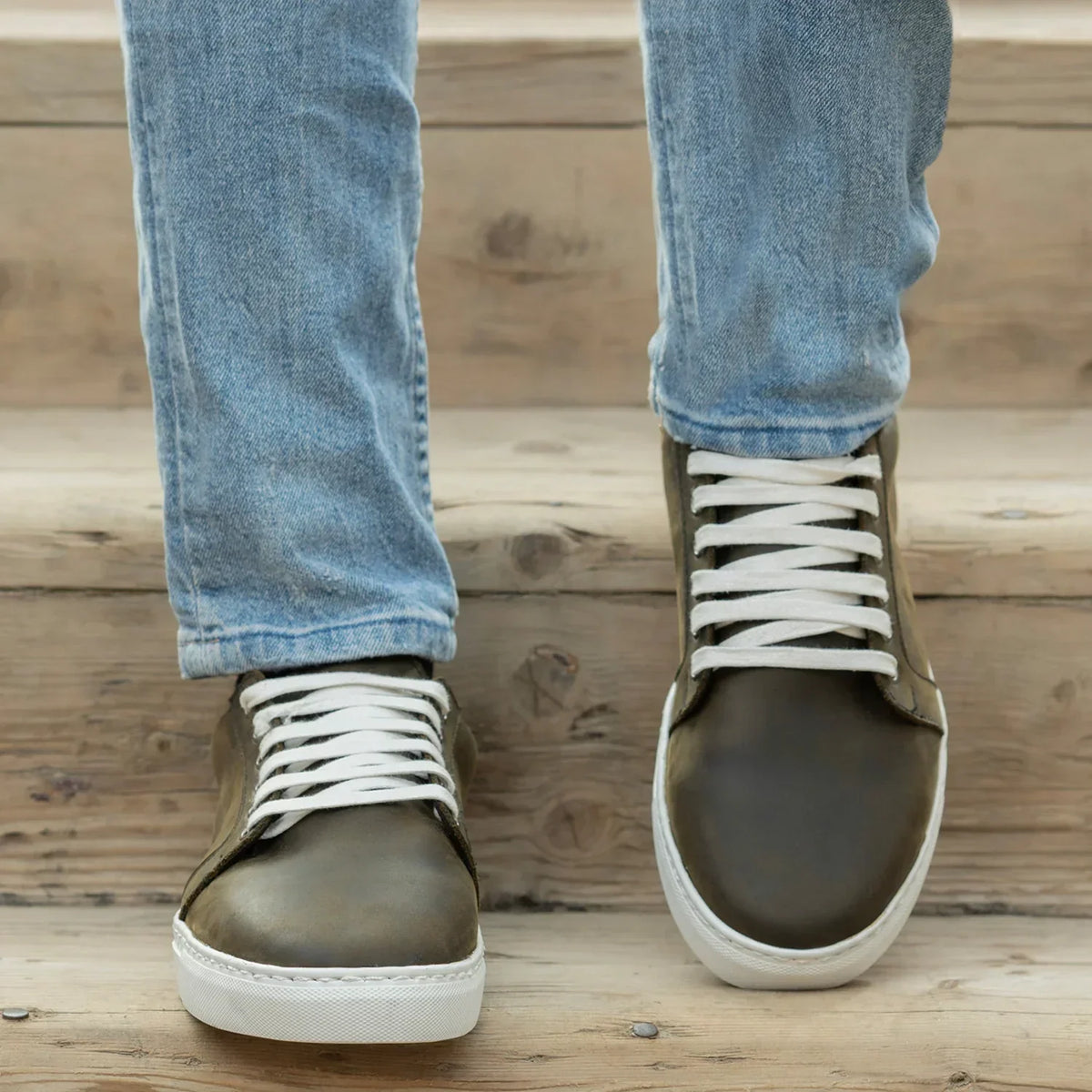 Murphy Low Top Olive Pullup Leather Sneakers - men's sneakers in olive green pull-up leather, view 6