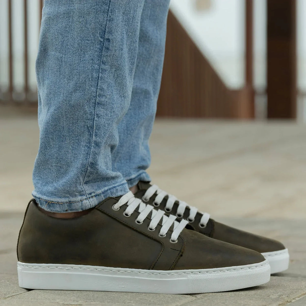 Murphy Low Top Olive Pullup Leather Sneakers - men's sneakers in olive green pull-up leather, view 7