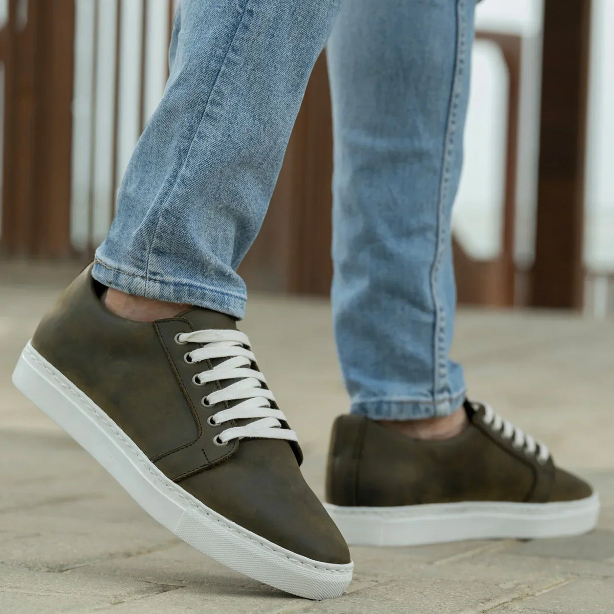Murphy Low Top Olive Pullup Leather Sneakers - men's sneakers in olive green pull-up leather, view 8