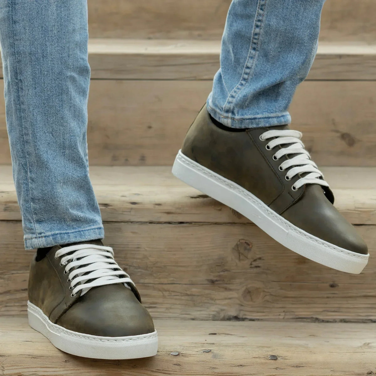 Murphy Low Top Olive Pullup Leather Sneakers - men's sneakers in olive green pull-up leather, view 9