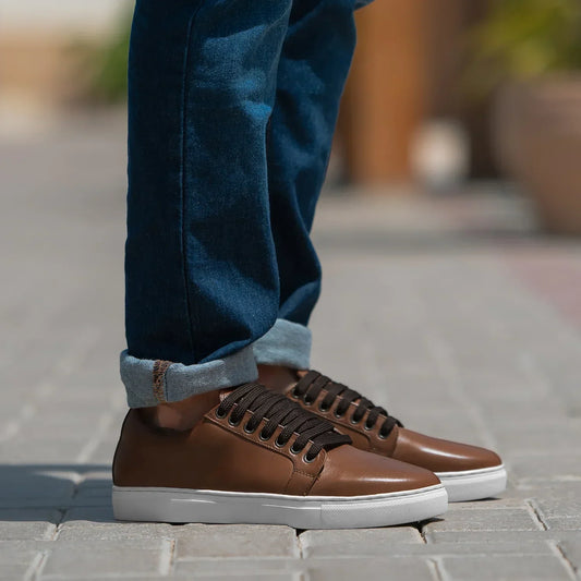 Murphy Low Top Tan Leather Sneakers - men's sneakers in tan cowhide leather, view 1