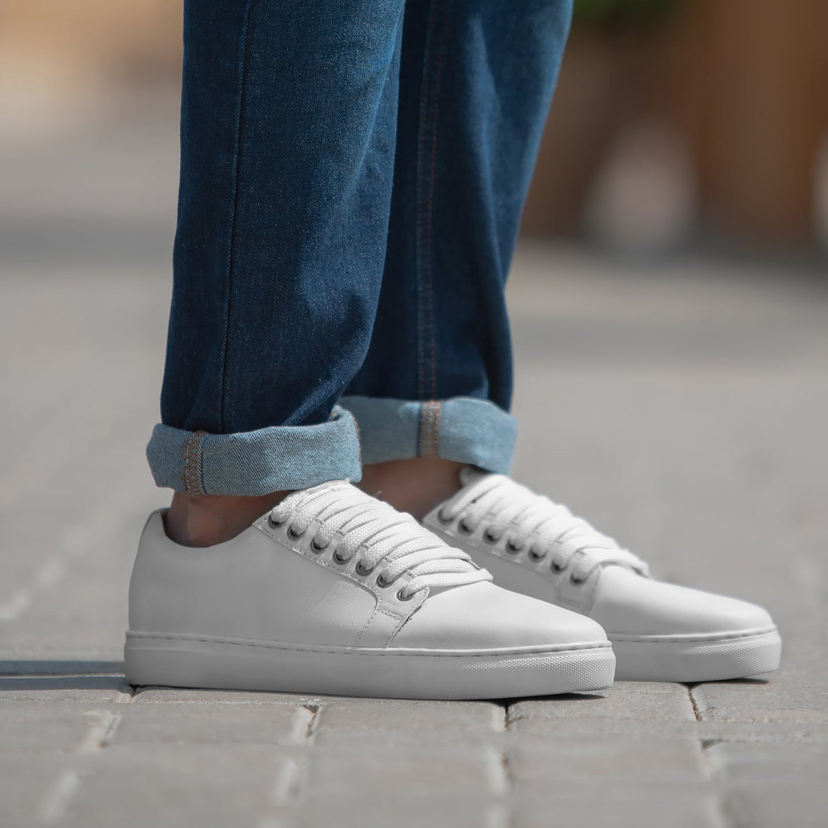 Murphy Low Top White Leather Sneakers - men's sneakers in white cowhide leather, view 1