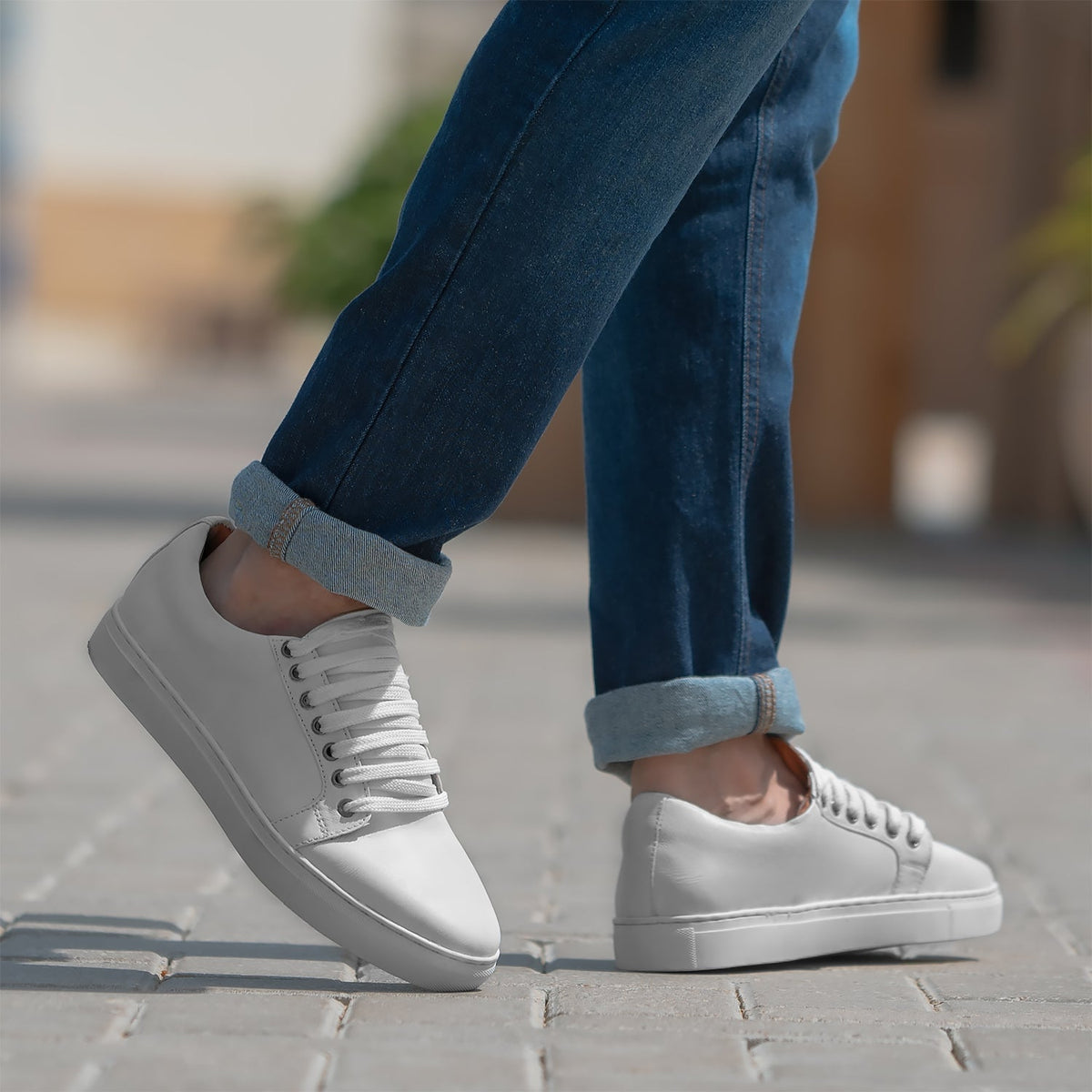 Murphy Low Top White Leather Sneakers - men's sneakers in white cowhide leather, view 2