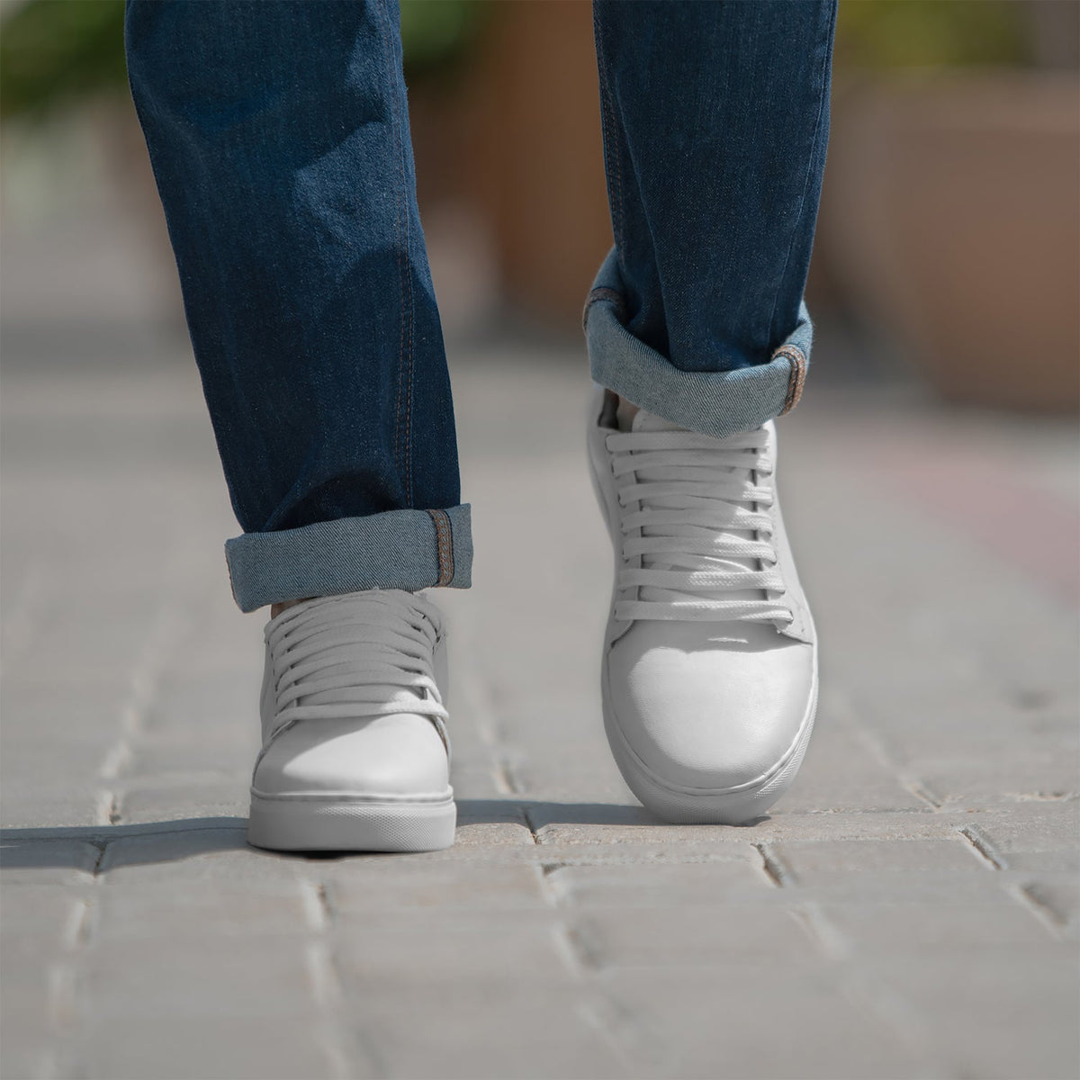 Murphy Low Top White Leather Sneakers - men's sneakers in white cowhide leather, view 3