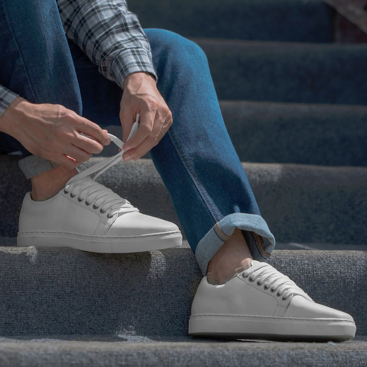 Murphy Low Top White Leather Sneakers - men's sneakers in white cowhide leather, view 4