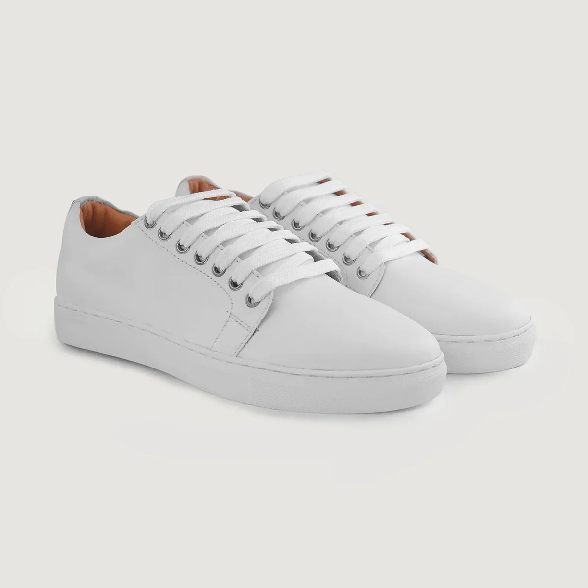 Murphy Low Top White Leather Sneakers - men's sneakers in white cowhide leather, view 5