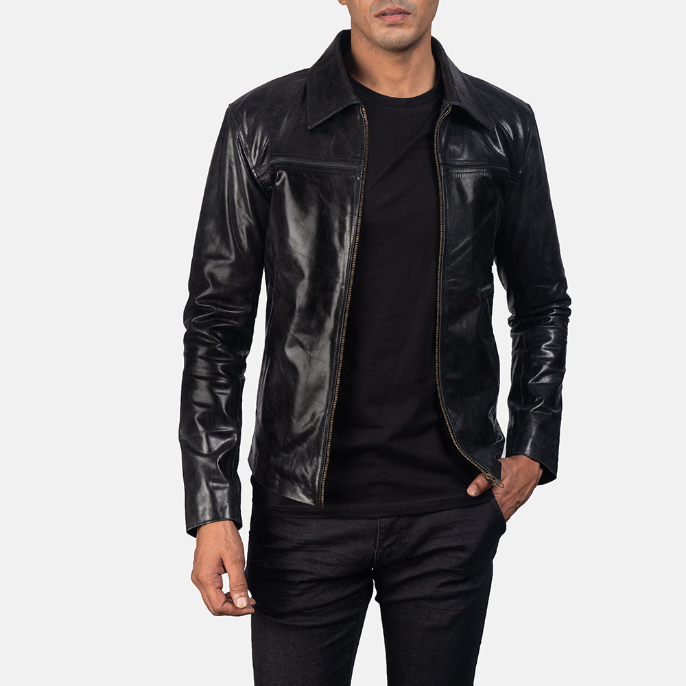 Mystical Black Leather Jacket - men's jacket in black cowhide leather, view 1