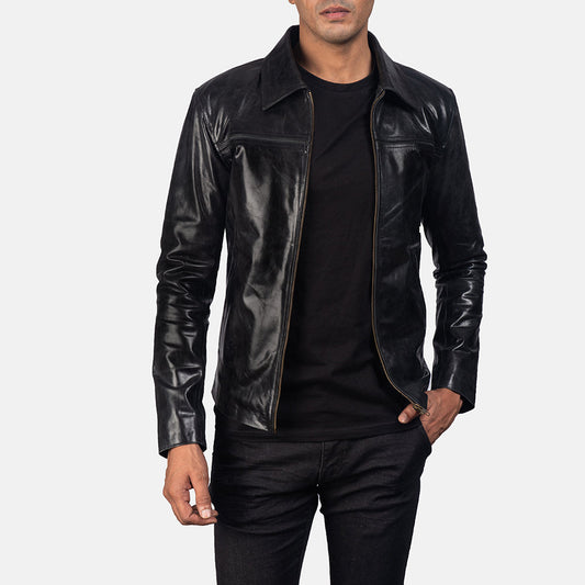 Mystical Black Leather Jacket - men's jacket in black cowhide leather, view 1