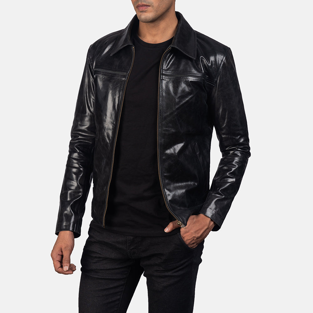 Mystical Black Leather Jacket - men's jacket in black cowhide leather, view 2