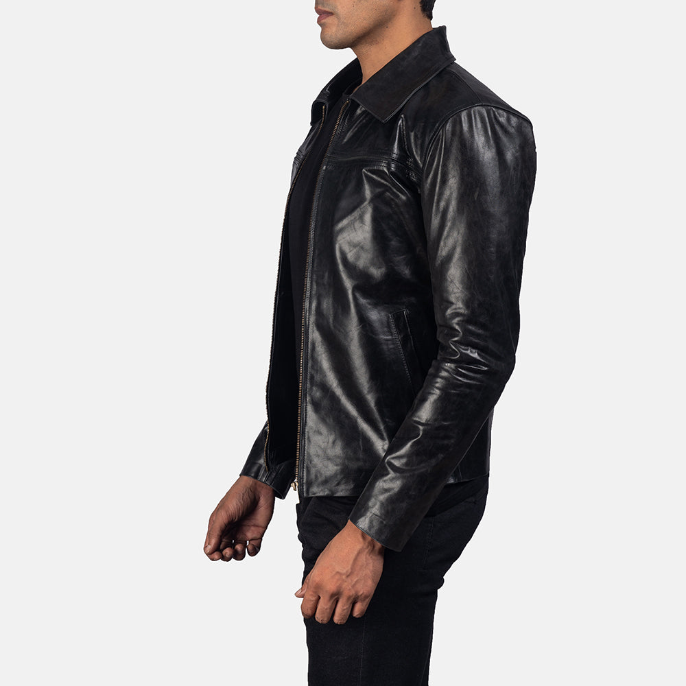 Mystical Black Leather Jacket - men's jacket in black cowhide leather, view 3