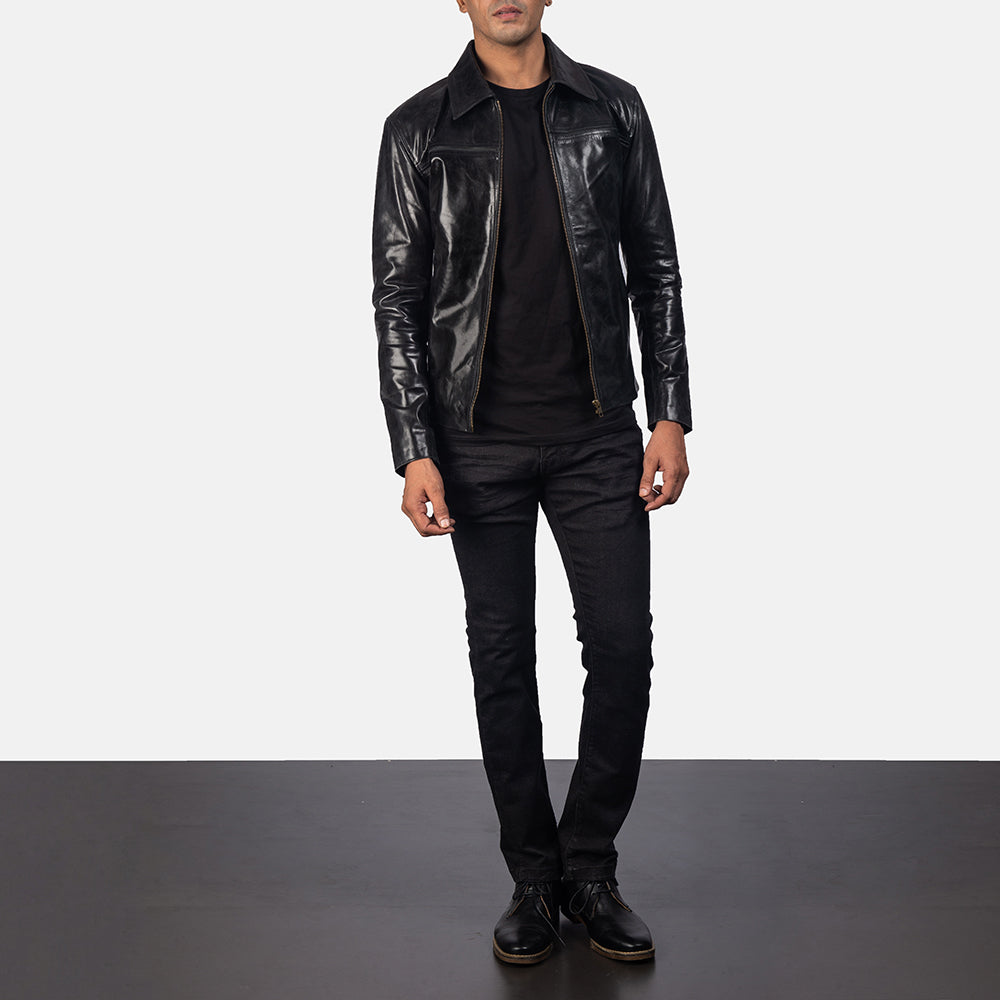Mystical Black Leather Jacket - men's jacket in black cowhide leather, view 4