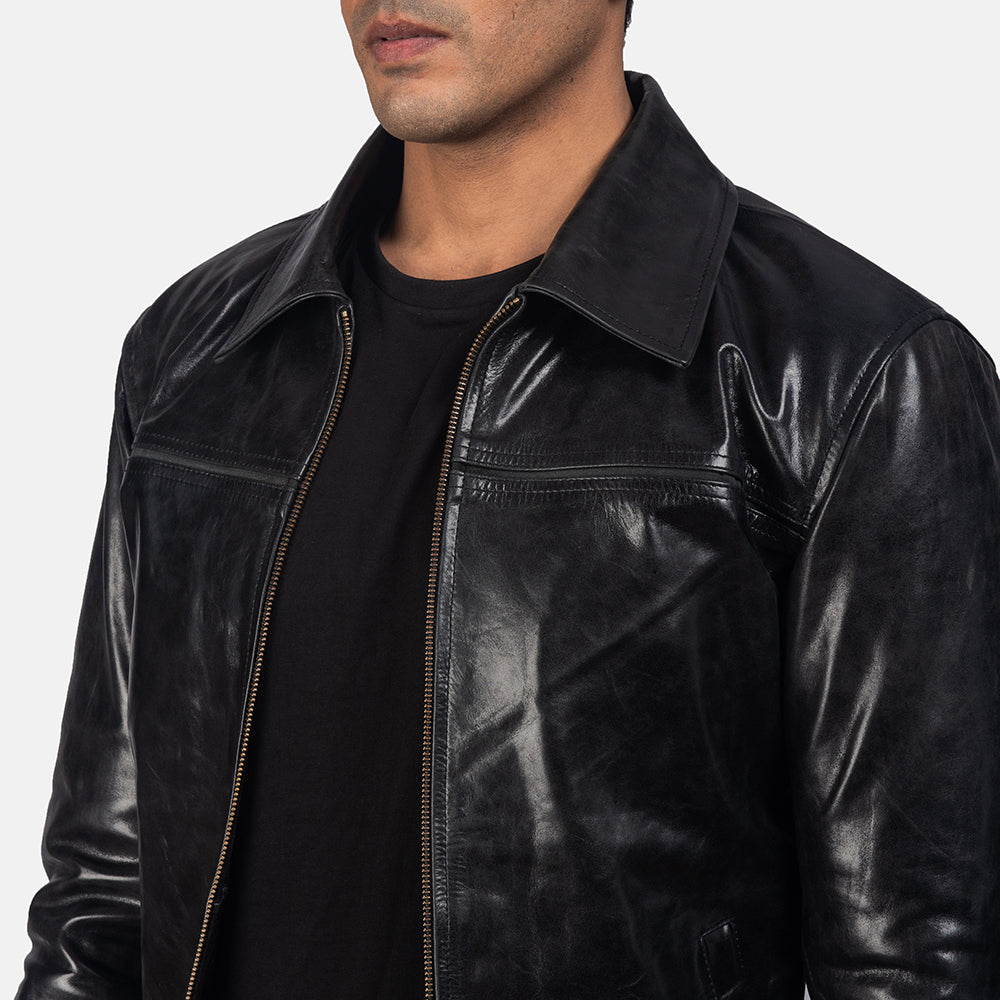Mystical Black Leather Jacket - men's jacket in black cowhide leather, view 6