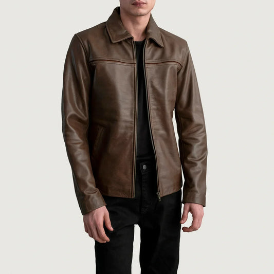 Mystical Pullup Brown Leather Jacket - men's jacket in brown premium leather, view 1