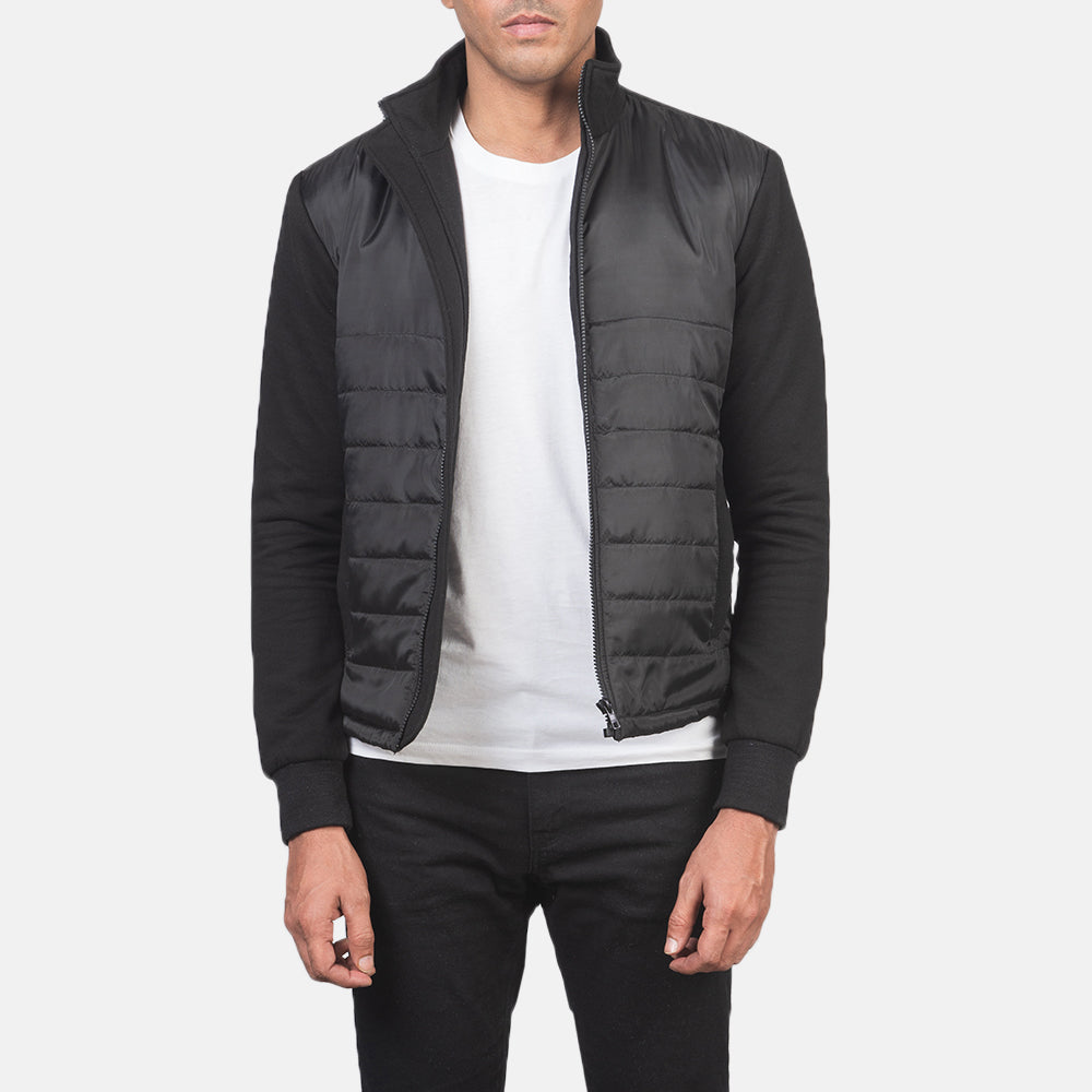 Nashville Quilted Black Windbreaker Jacket - men's jacket in black nylon-polyester fabric, view 1
