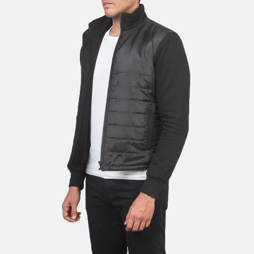 Nashville Quilted Black Windbreaker Jacket - men's jacket in black nylon-polyester fabric, view 2