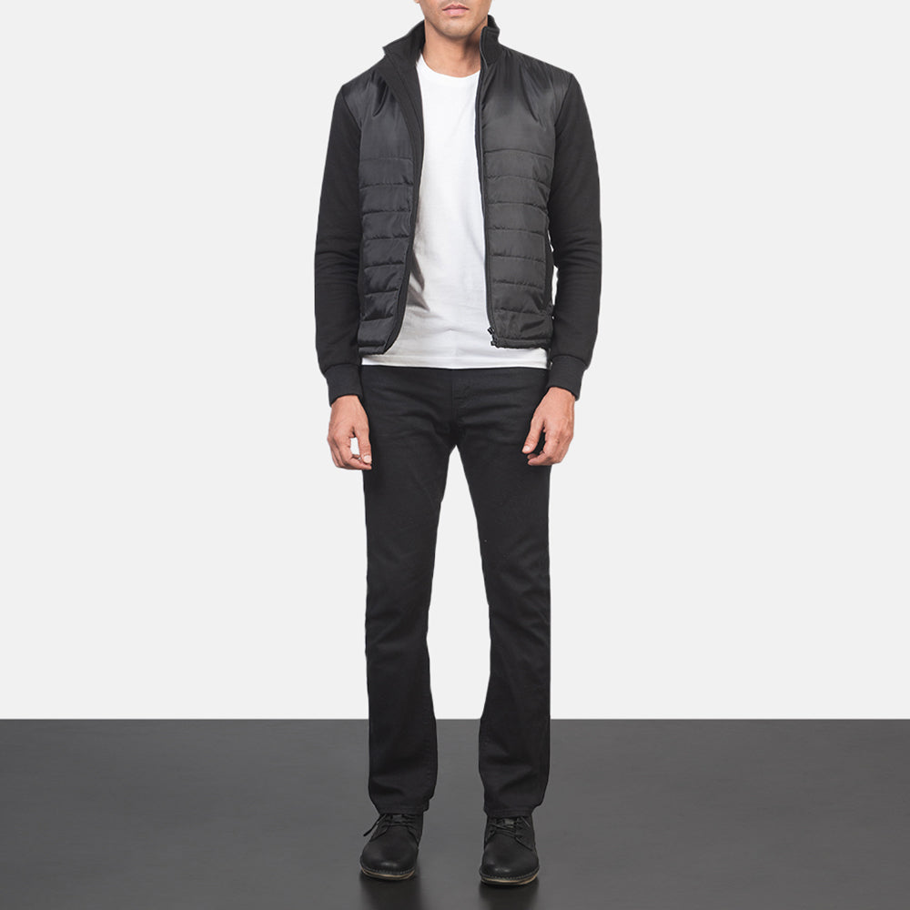 Nashville Quilted Black Windbreaker Jacket - men's jacket in black nylon-polyester fabric, view 3