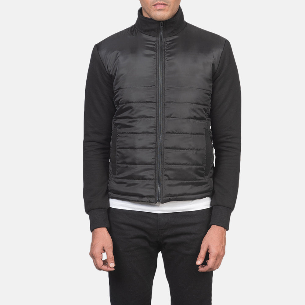 Nashville Quilted Black Windbreaker Jacket - men's jacket in black nylon-polyester fabric, view 4