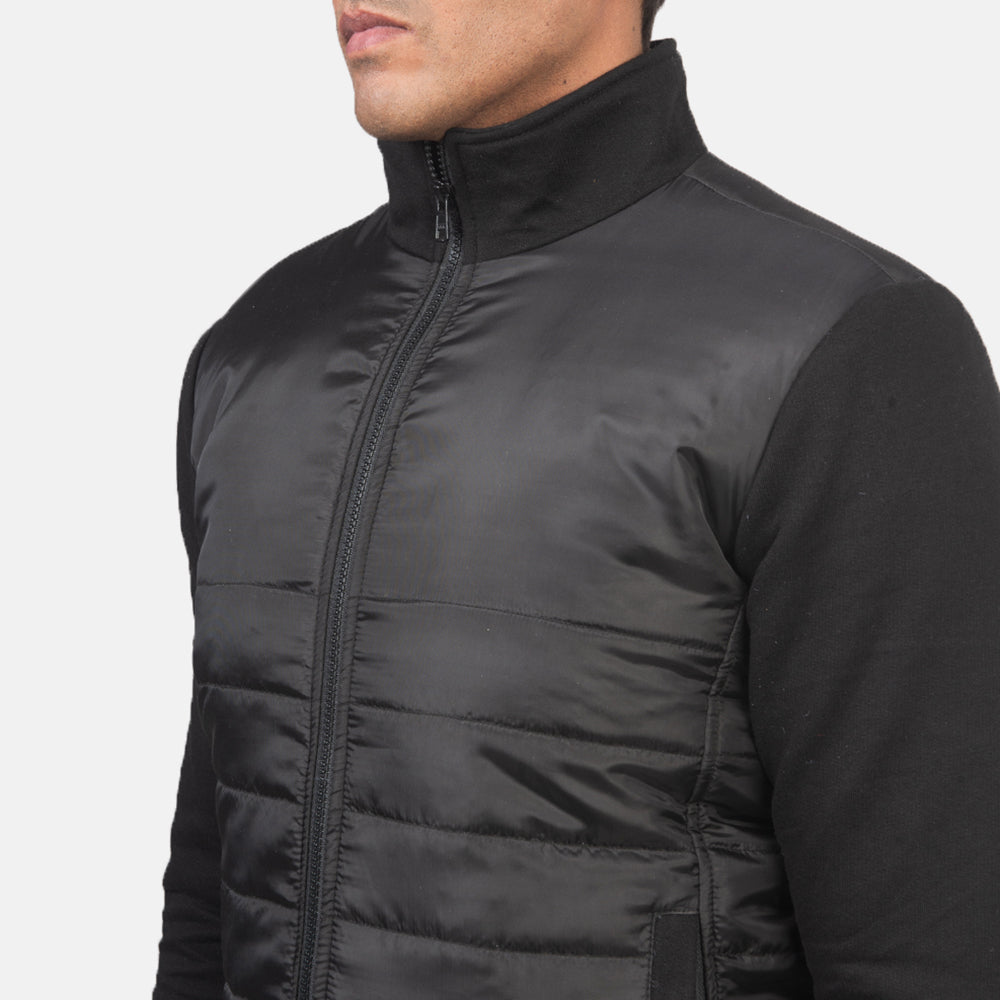 Nashville Quilted Black Windbreaker Jacket - men's jacket in black nylon-polyester fabric, view 6