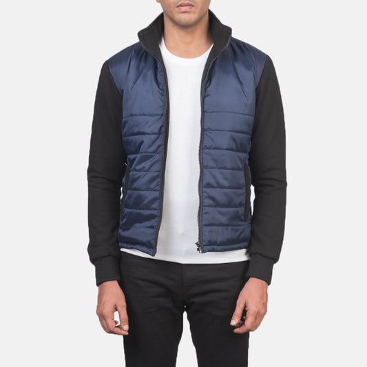 Nashville Quilted Blue Windbreaker Jacket - men's jacket in blue nylon-polyester fabric, view 1