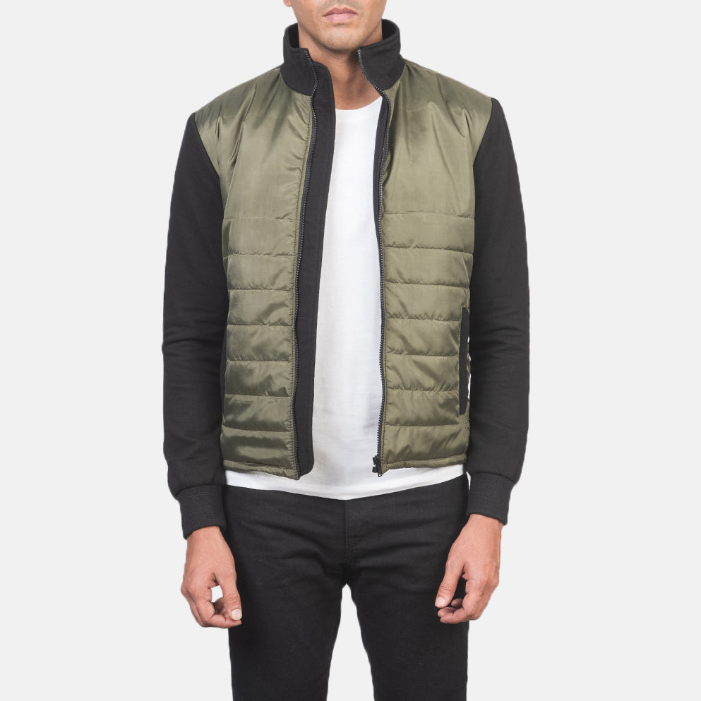 Nashville Quilted Green Windbreaker Jacket - men's jacket in green nylon-polyester fabric, view 1