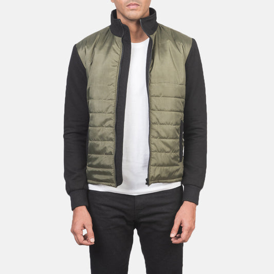 Nashville Quilted Green Windbreaker Jacket - men's jacket in green nylon-polyester fabric, view 1