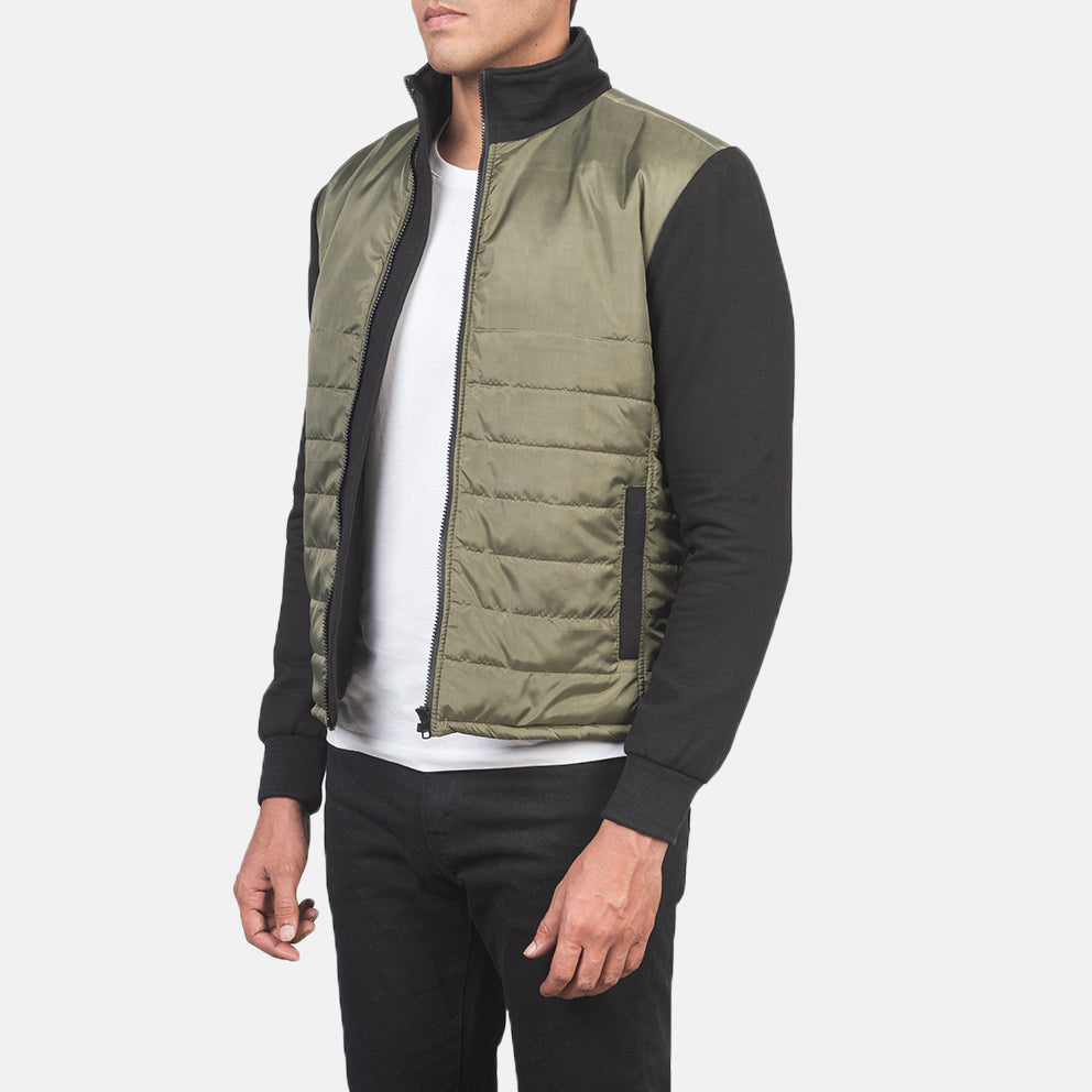 Nashville Quilted Green Windbreaker Jacket - men's jacket in green nylon-polyester fabric, view 2