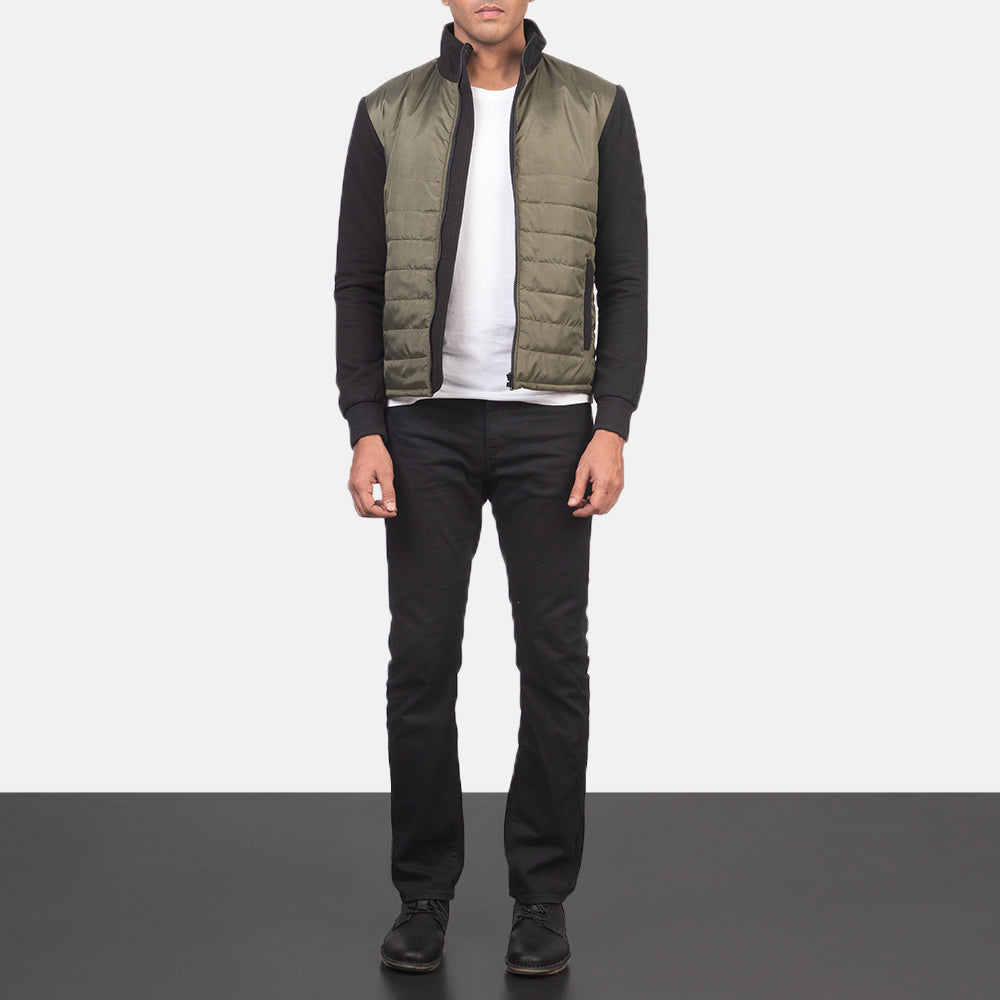 Nashville Quilted Green Windbreaker Jacket - men's jacket in green nylon-polyester fabric, view 3