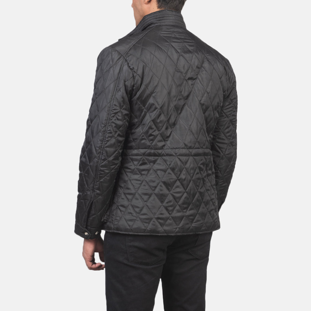 Nelson Quilted Black Windbreaker Jacket - men's jacket in black nylon-polyester fabric, view 5