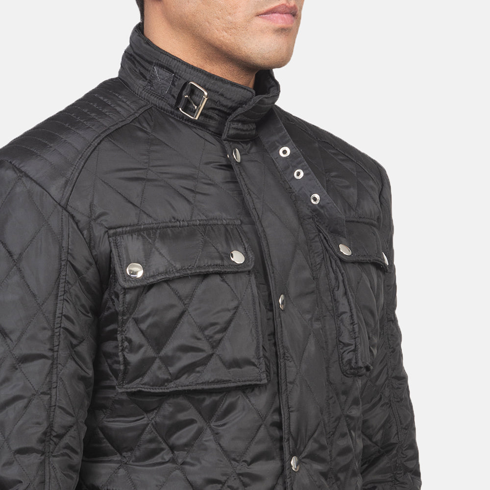 Nelson Quilted Black Windbreaker Jacket - men's jacket in black nylon-polyester fabric, view 6
