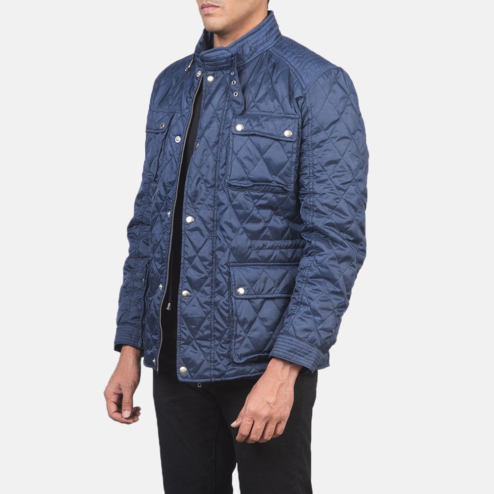 Nelson Quilted Blue Windbreaker Jacket - men's jacket in blue nylon-polyester fabric, view 2