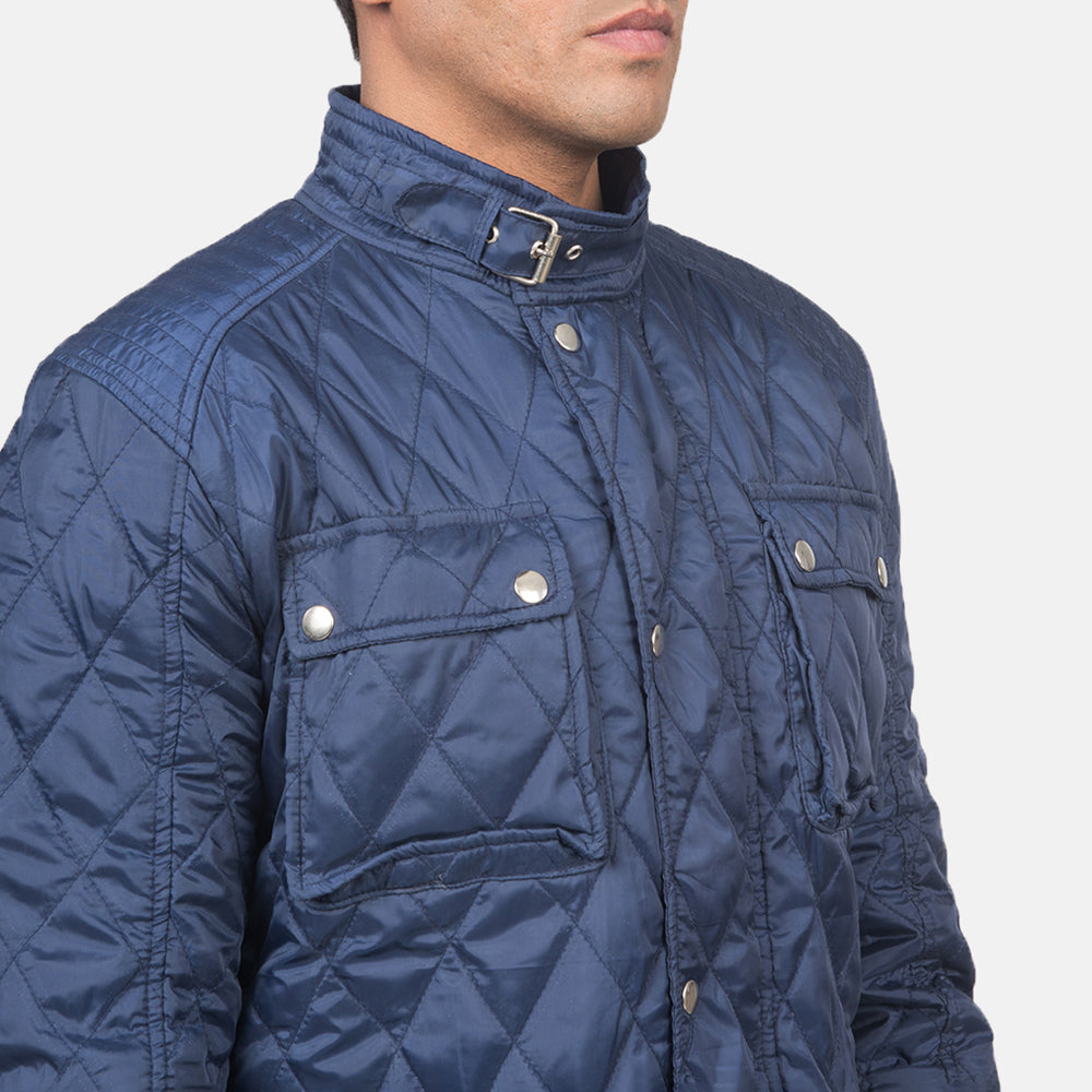 Nelson Quilted Blue Windbreaker Jacket - men's jacket in blue nylon-polyester fabric, view 5