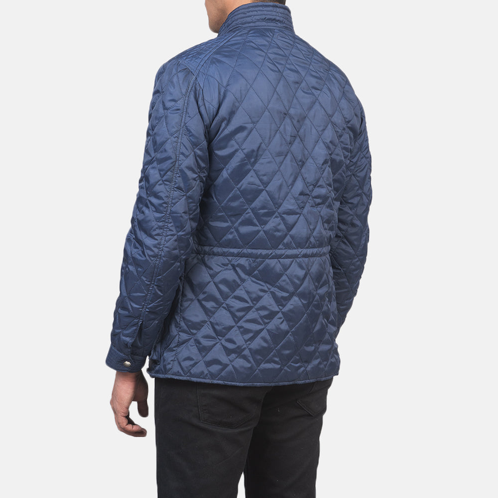 Nelson Quilted Blue Windbreaker Jacket - men's jacket in blue nylon-polyester fabric, view 6