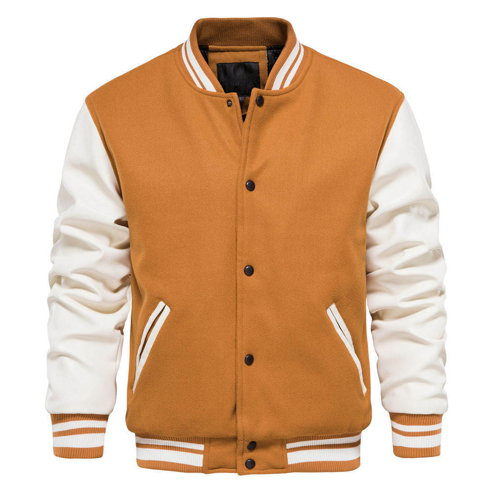 Brex New Varsity Letterman bomber Jacket Camel Wool Body With Cowhide Leather Sleeves - varsity letterman jacket, view 1