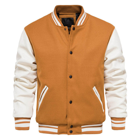 Brex New Varsity Letterman bomber Jacket Camel Wool Body With Cowhide Leather Sleeves - varsity letterman jacket, view 1