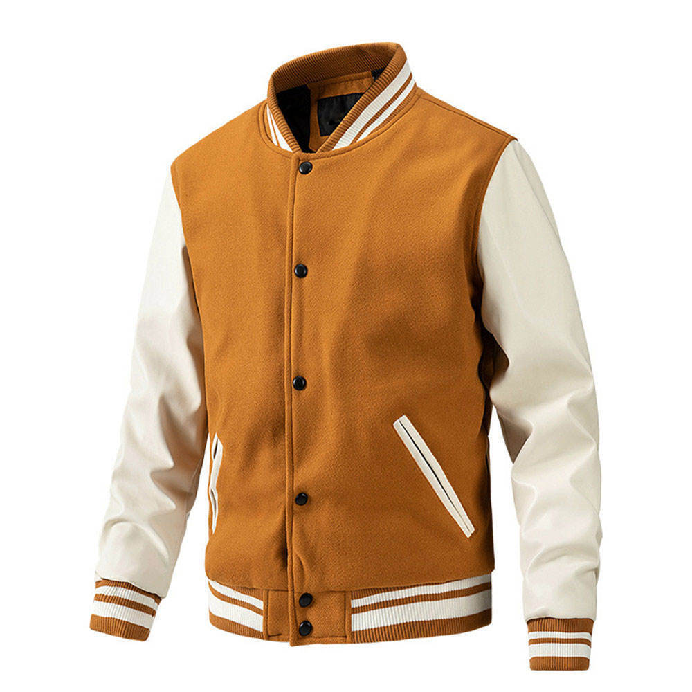 Brex New Varsity Letterman bomber Jacket Camel Wool Body With Cowhide Leather Sleeves - varsity letterman jacket, view 2