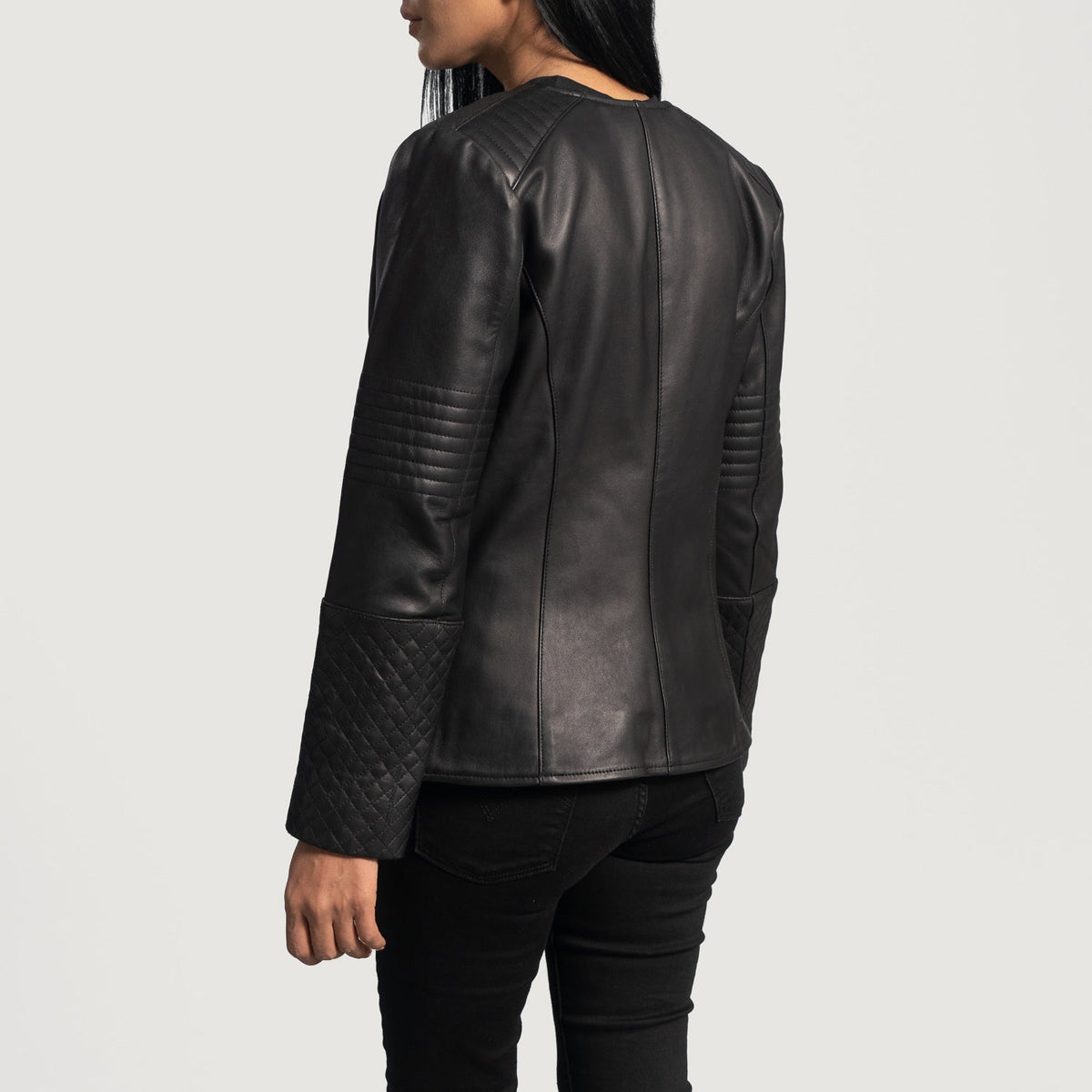 Nexi Quilted Black Leather Jacket - women's jacket in black sheepskin leather, view 5