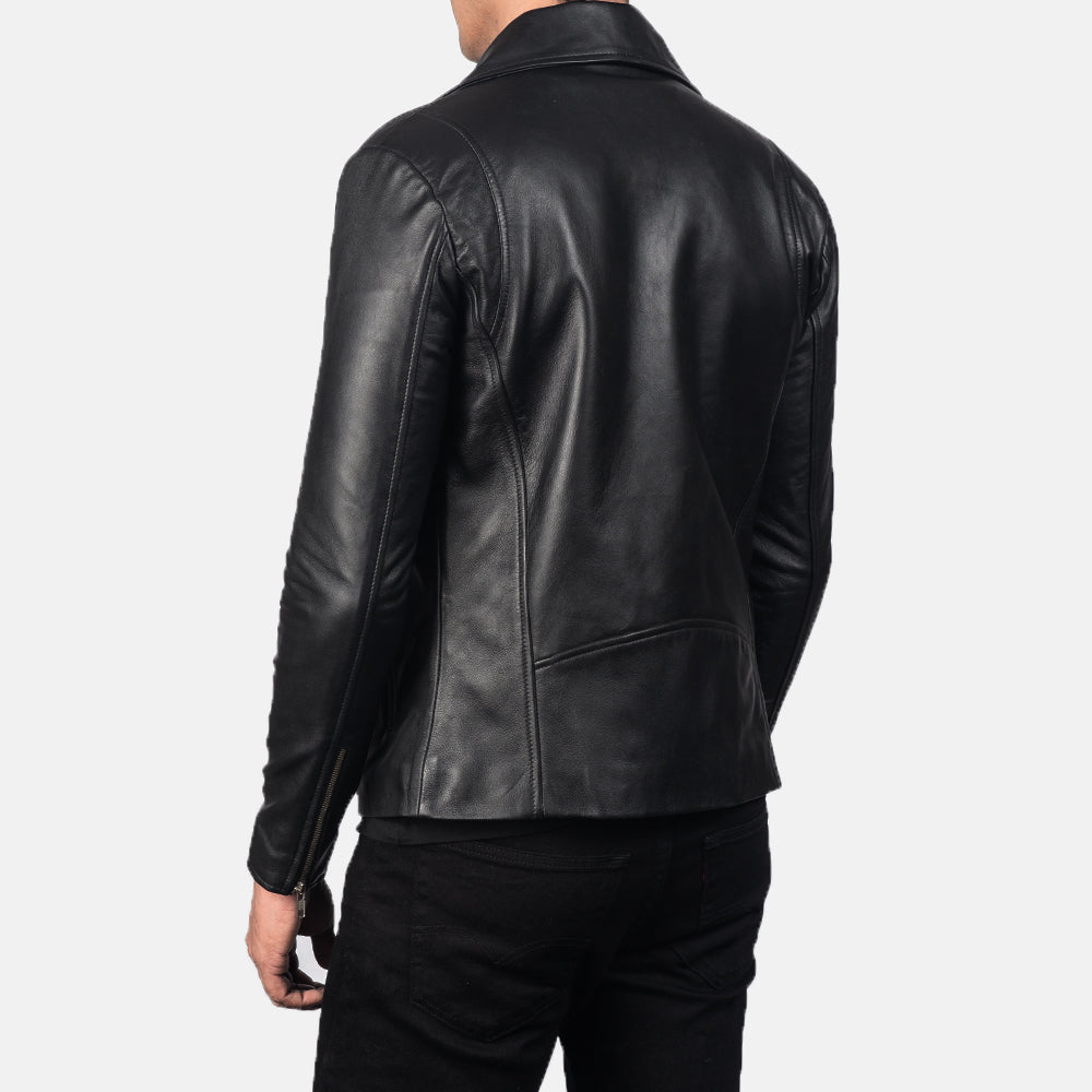 Noah Black Leather Biker Jacket - men's jacket in black sheepskin leather, view 6